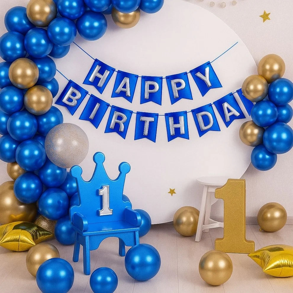 Metallic Blue Happy Birthday Banner - 1PC