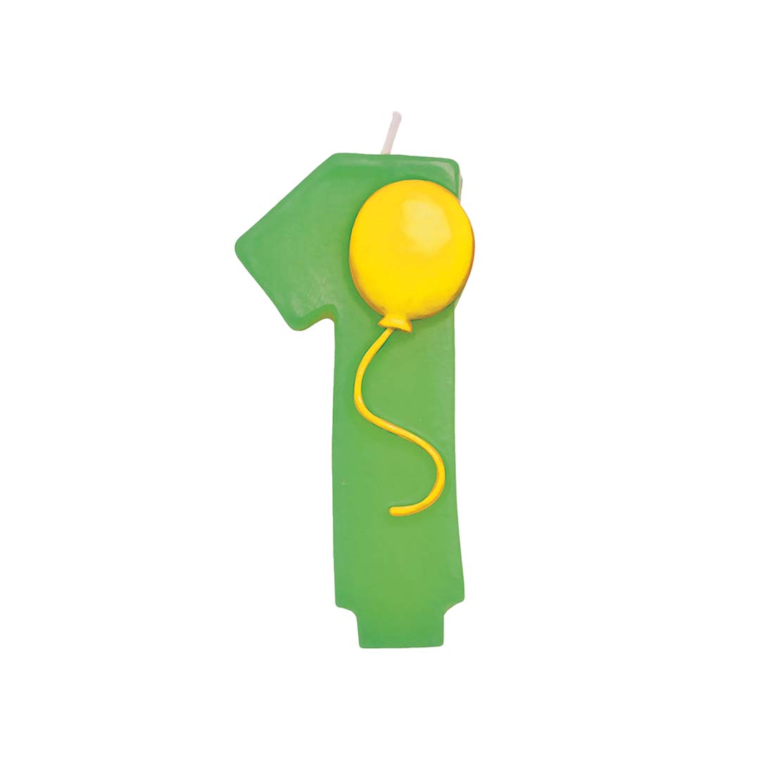 Number 1 Green Candle w/ Balloon - 1PC