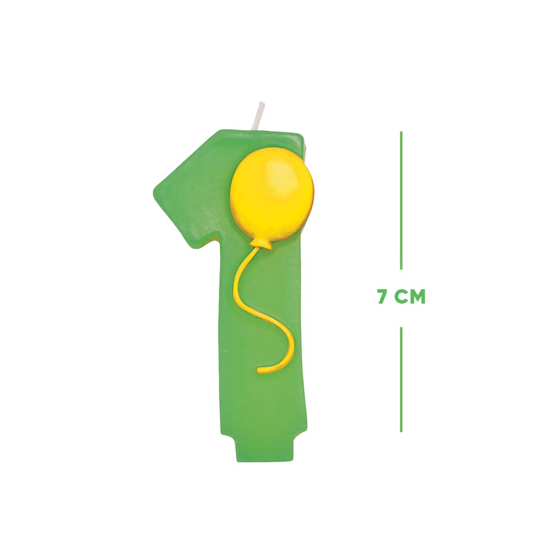 Number 1 Green Candle w/ Balloon - 1PC