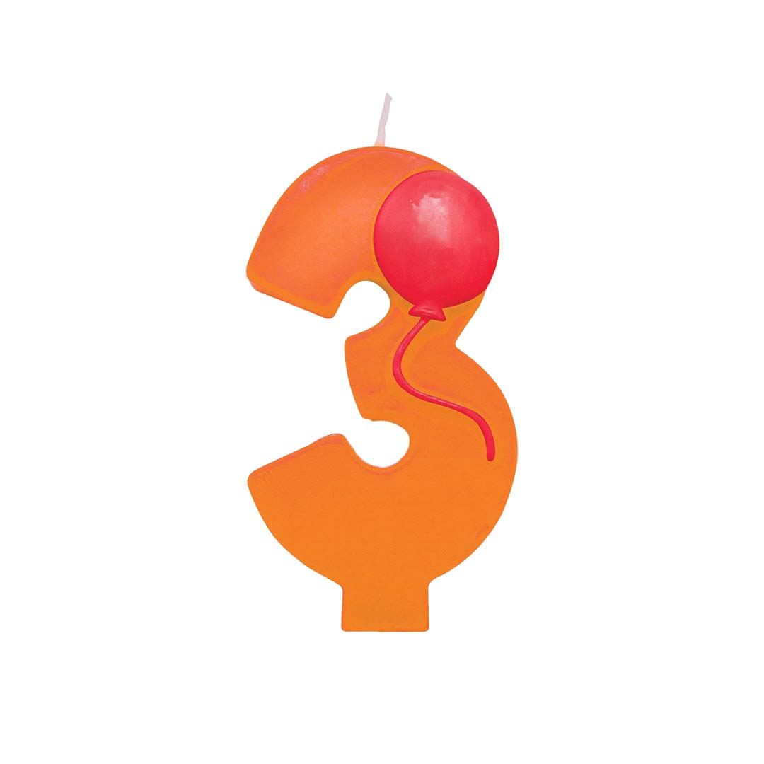Number 3 Orange Candle w/ Balloon - 1PC