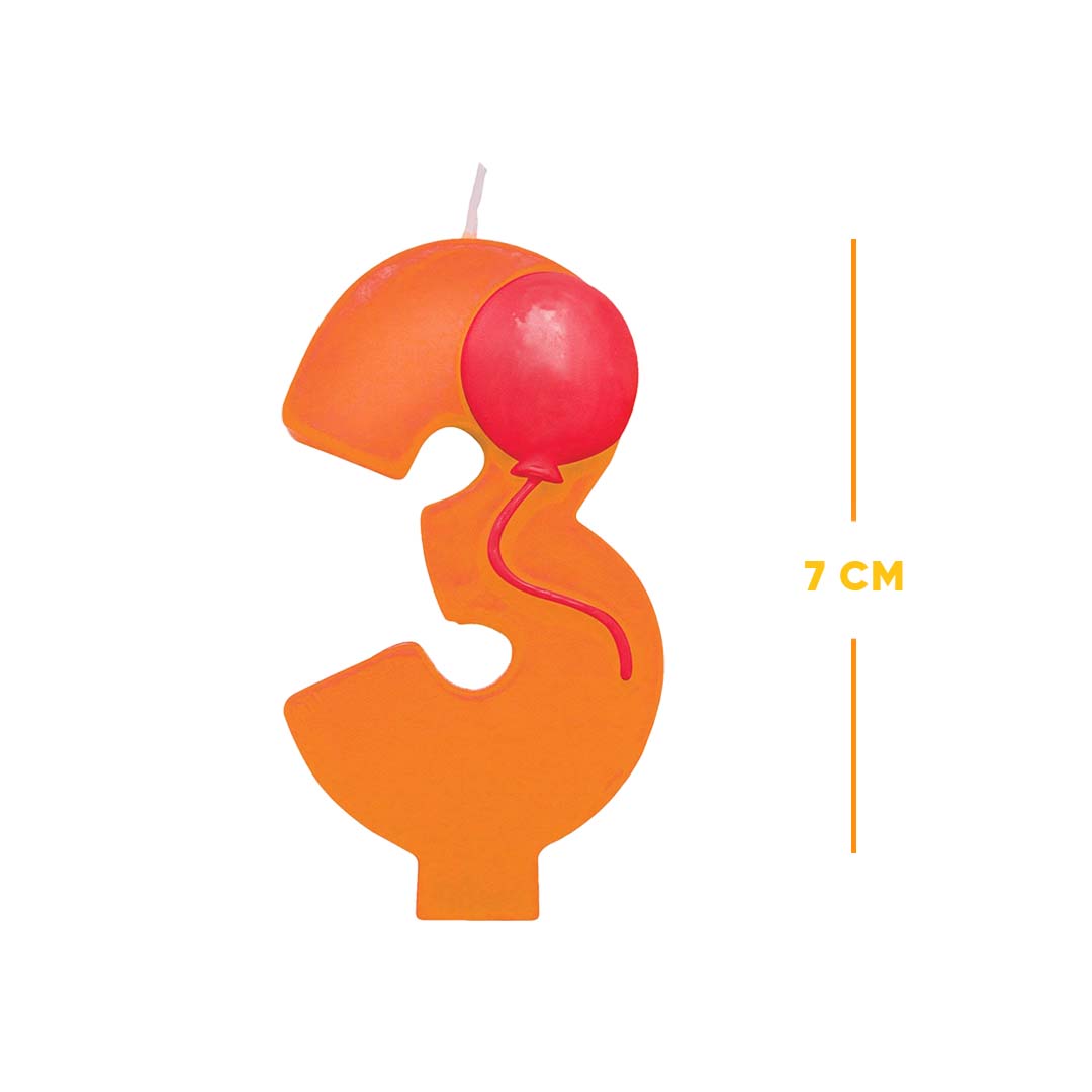 Number 3 Orange Candle w/ Balloon - 1PC