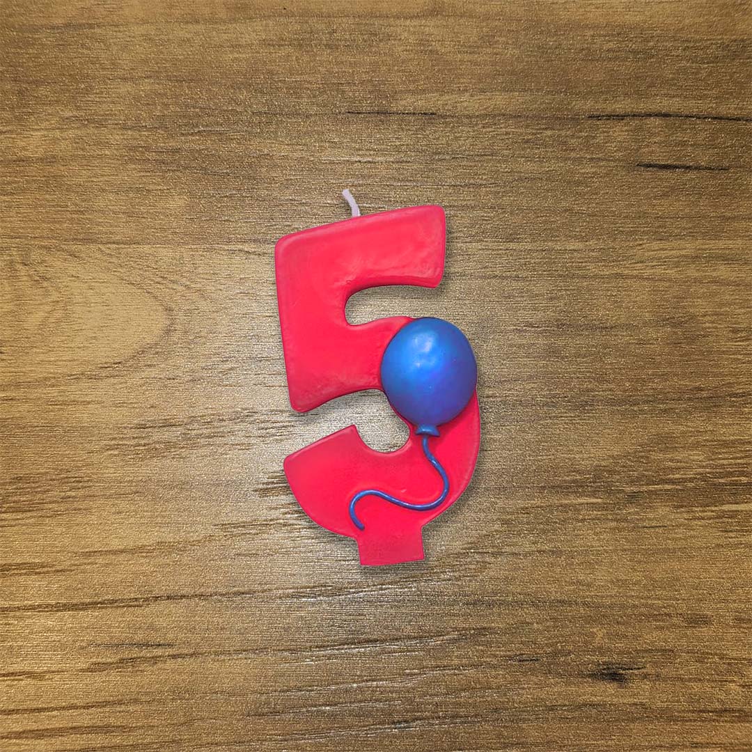 Red Color Number 5 Candle with Balloon - 1PC