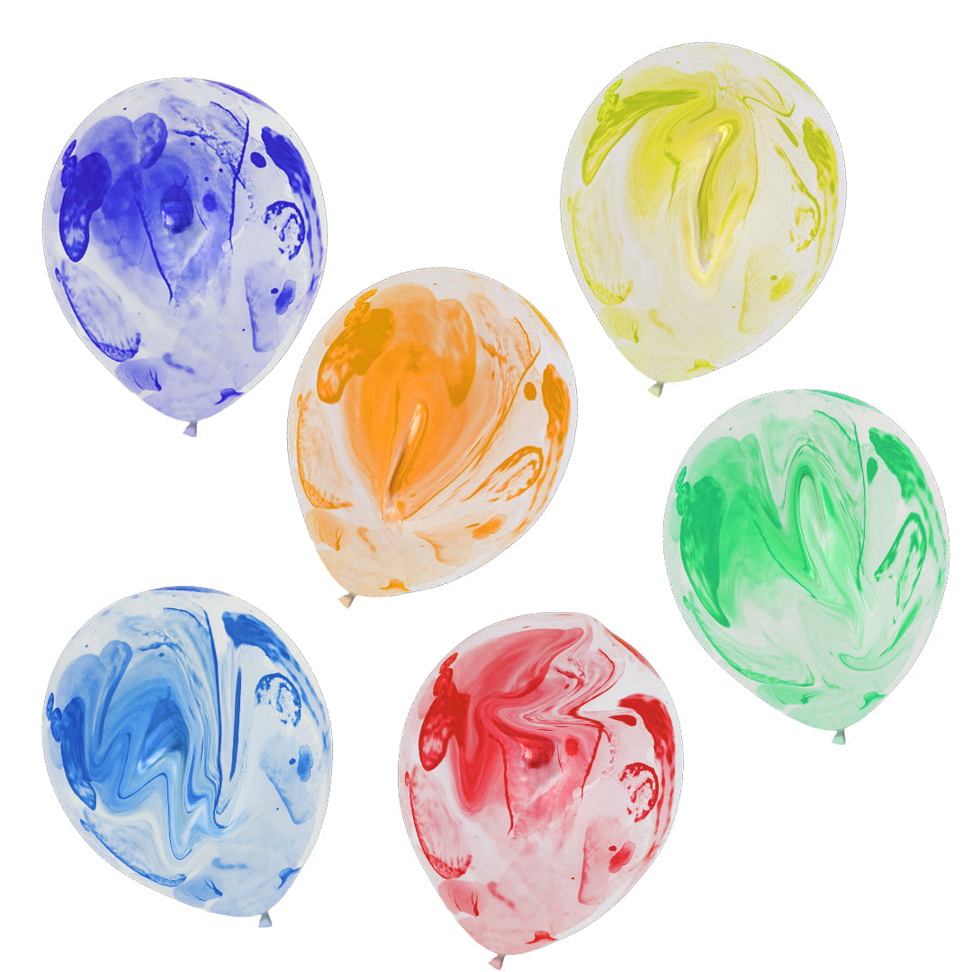 Multicolor Marble Print Latex Balloons - Helium Quality - 12 inches - 6PC