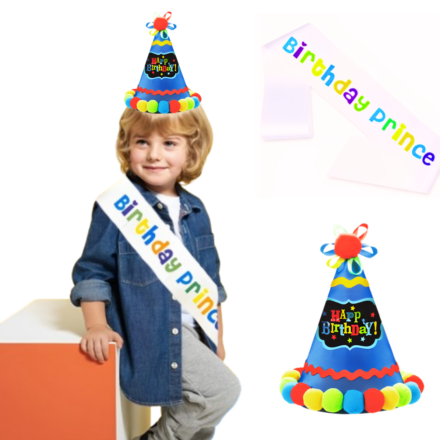 Wanna Party Set of 2 PCS Birthday Boy Hat, Birthday Boy Sash for Birthday Boy Cap for Birthday Boy Decorations