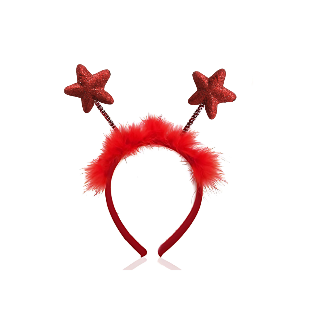 Red Headband w/ Glittery Stars & PomPom - 1PC