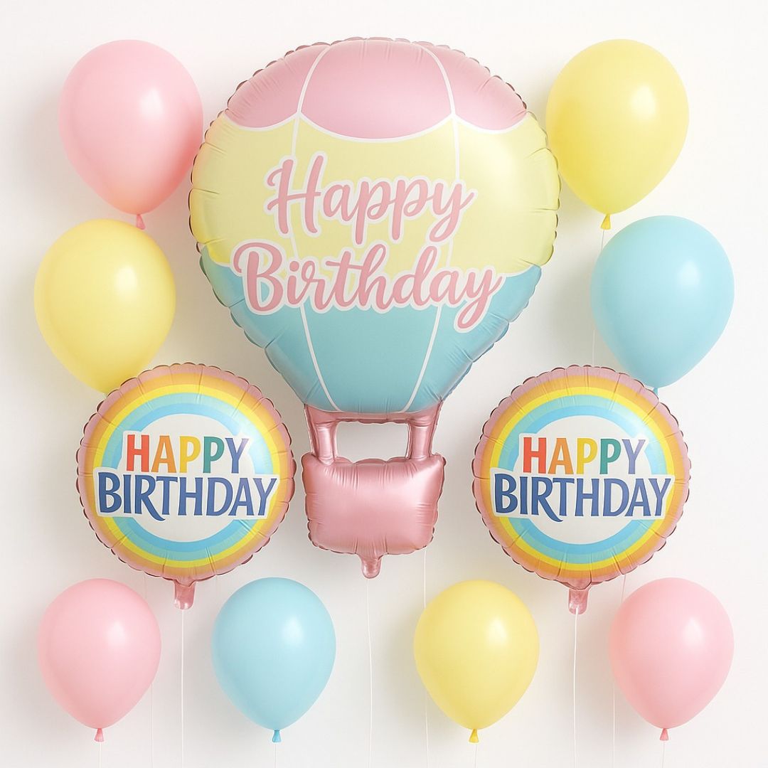 Hot Air Birthday Balloon Combo Set - 9PC