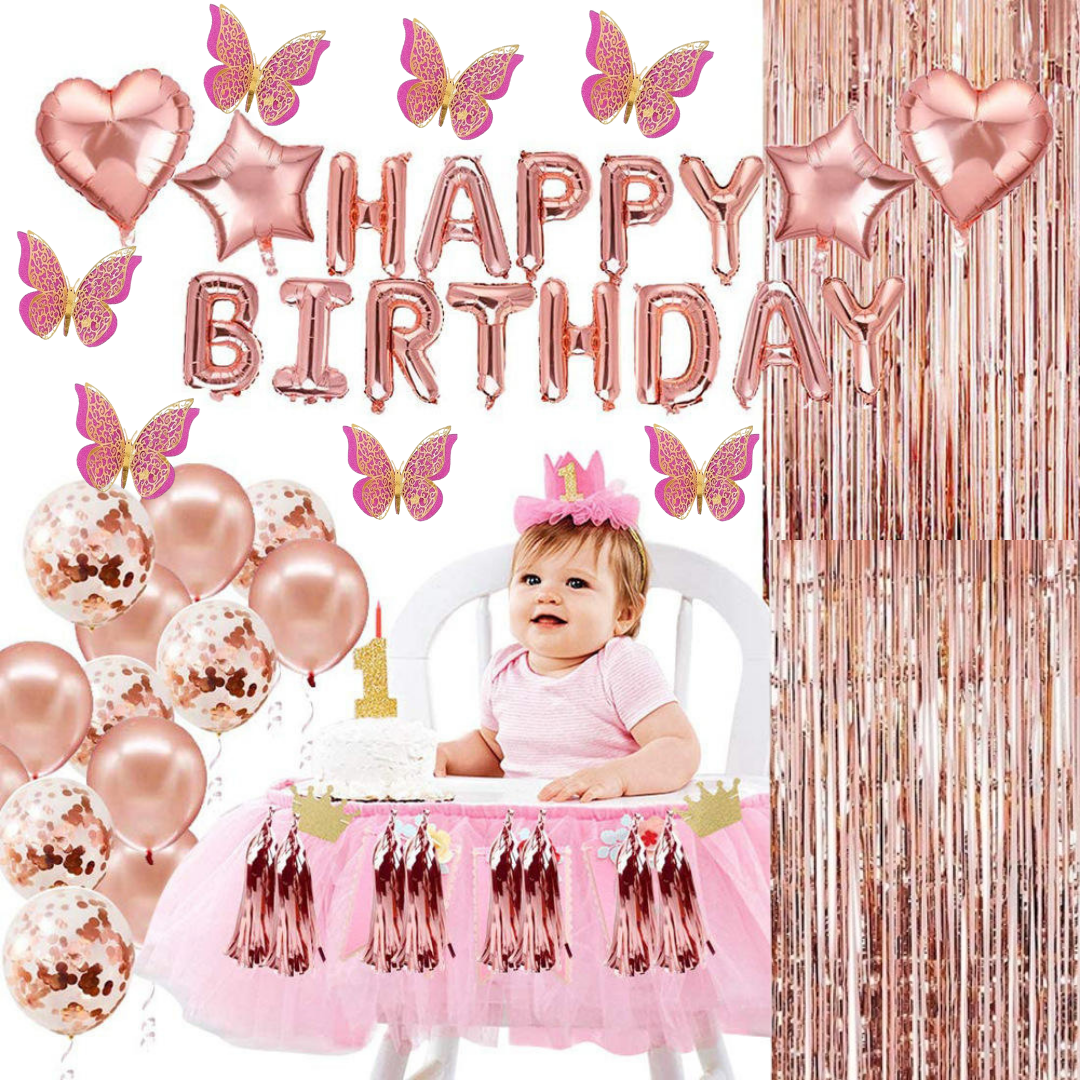 "Rose Gold Birthday Decor Set For Girls - 44PC "