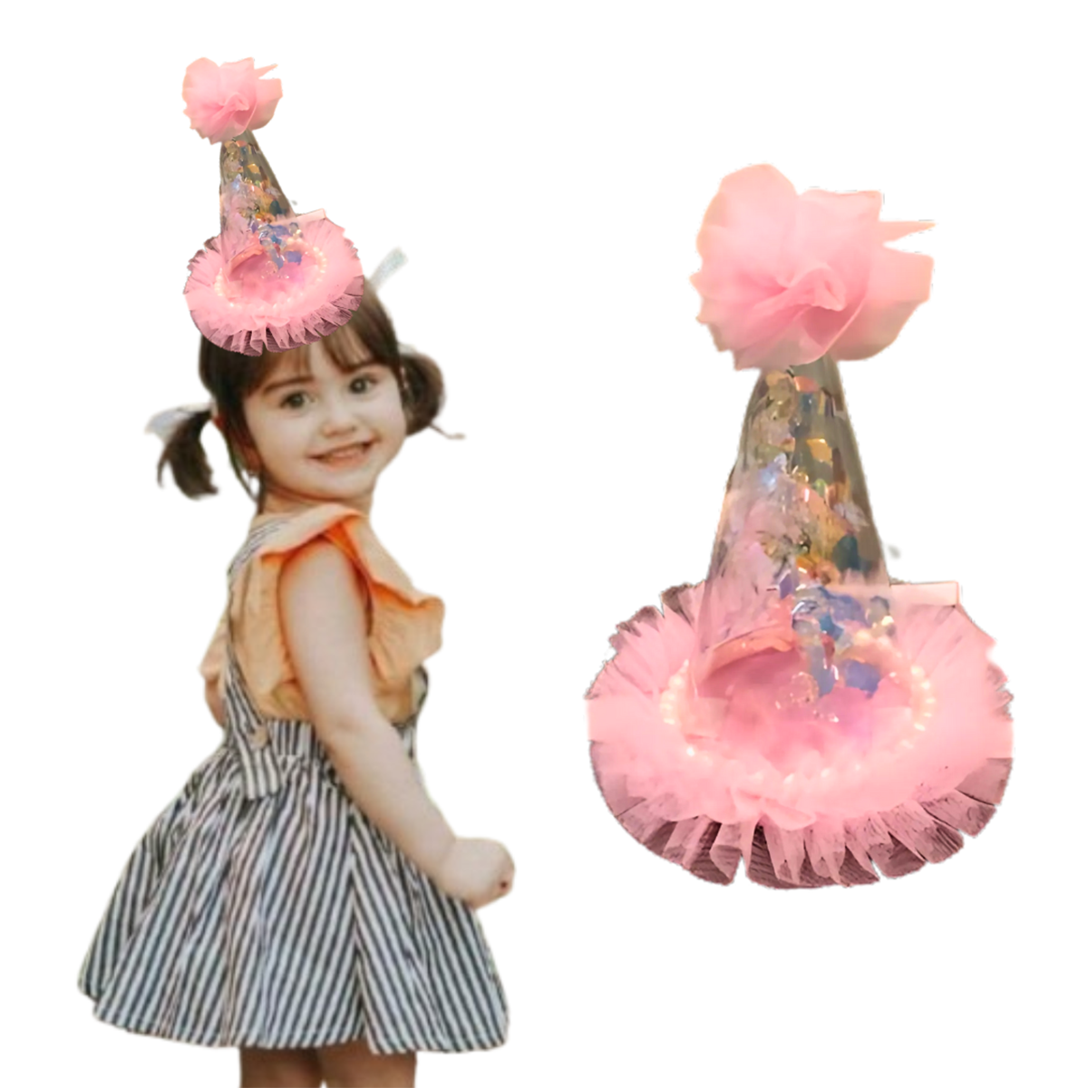 Small Transparent Pink Hat Net w/Confetti