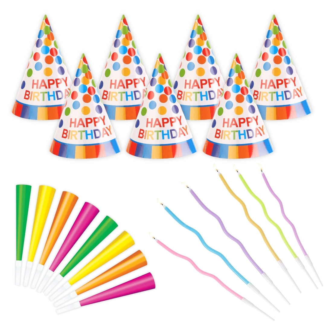 Happy Birthday Hats, Blowouts Party & Candles Combo Set - 20PC
