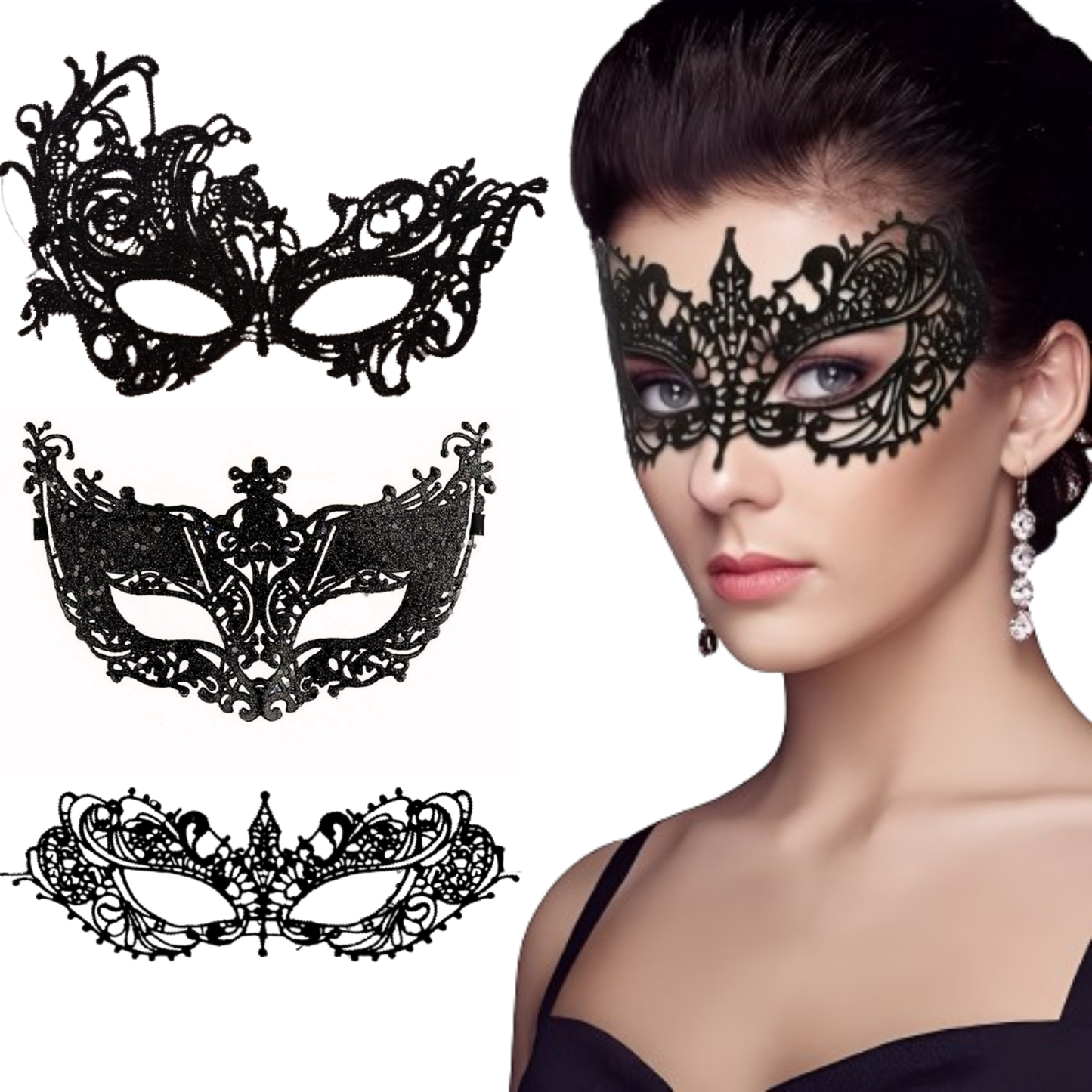 Masquerade Black Eye Mask Combo for Woman - 3PC