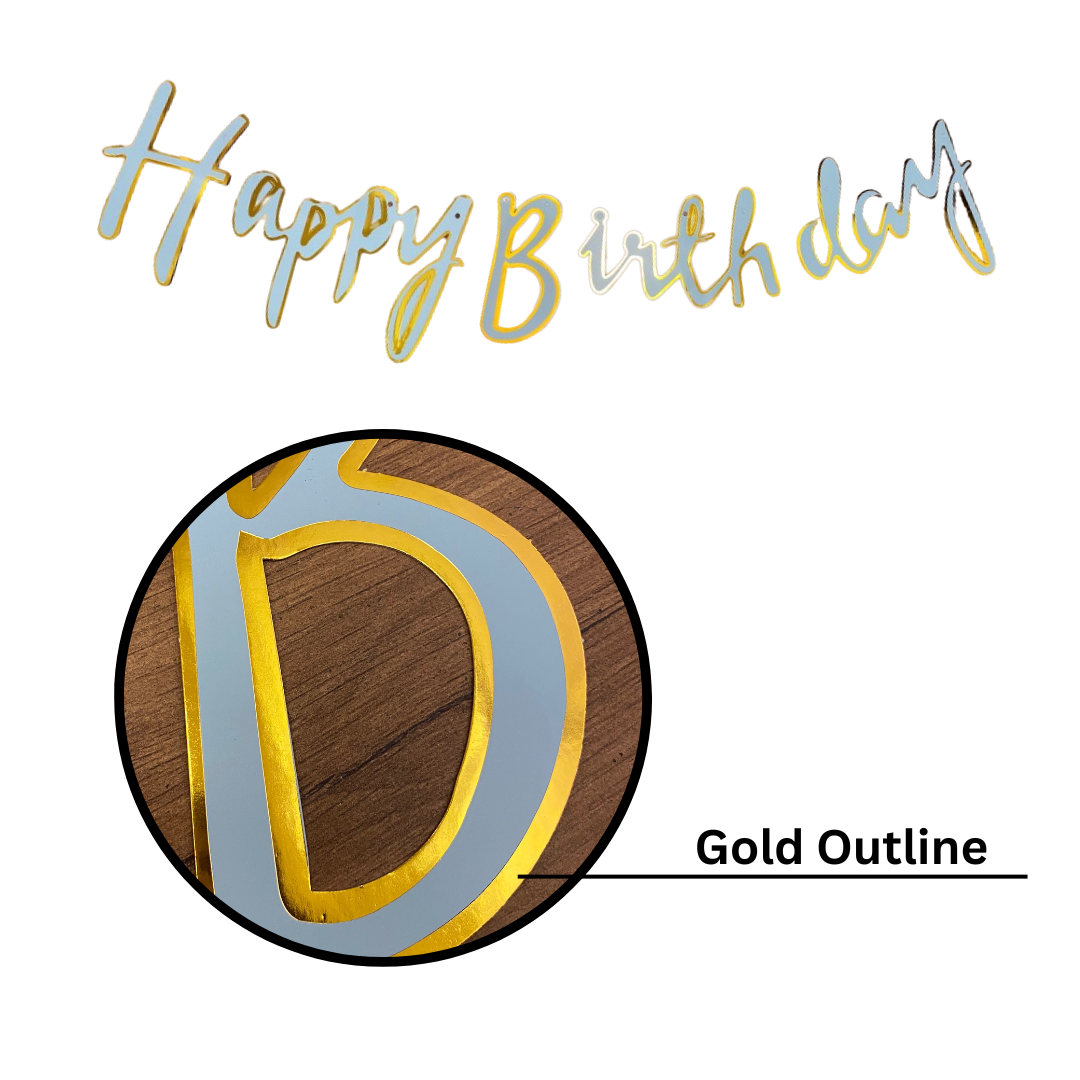 Happy Birthday Cursive Banner Blue & Gold -6 FT