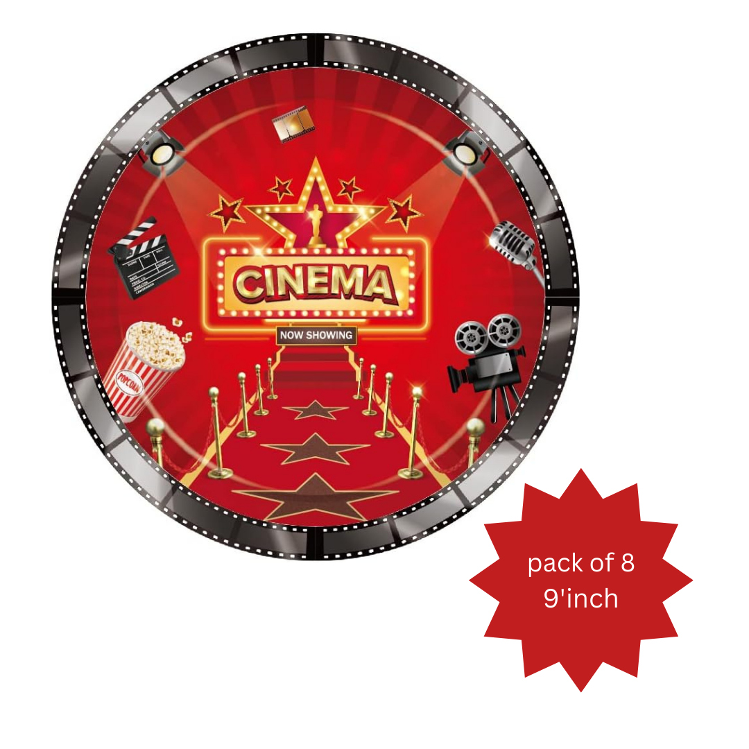 Cinema Theme Paper Plates 9"- Pack of 8, For Movie night