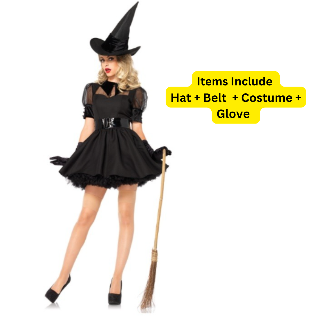 Adult Black Sexy Witch Costume - Size M (Bust - 88cm) hat +belt +skirt+ glove