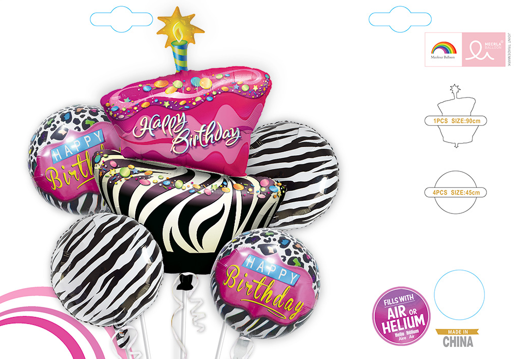 Happy Birthday Pink & Black Zebra Stripes Balloon