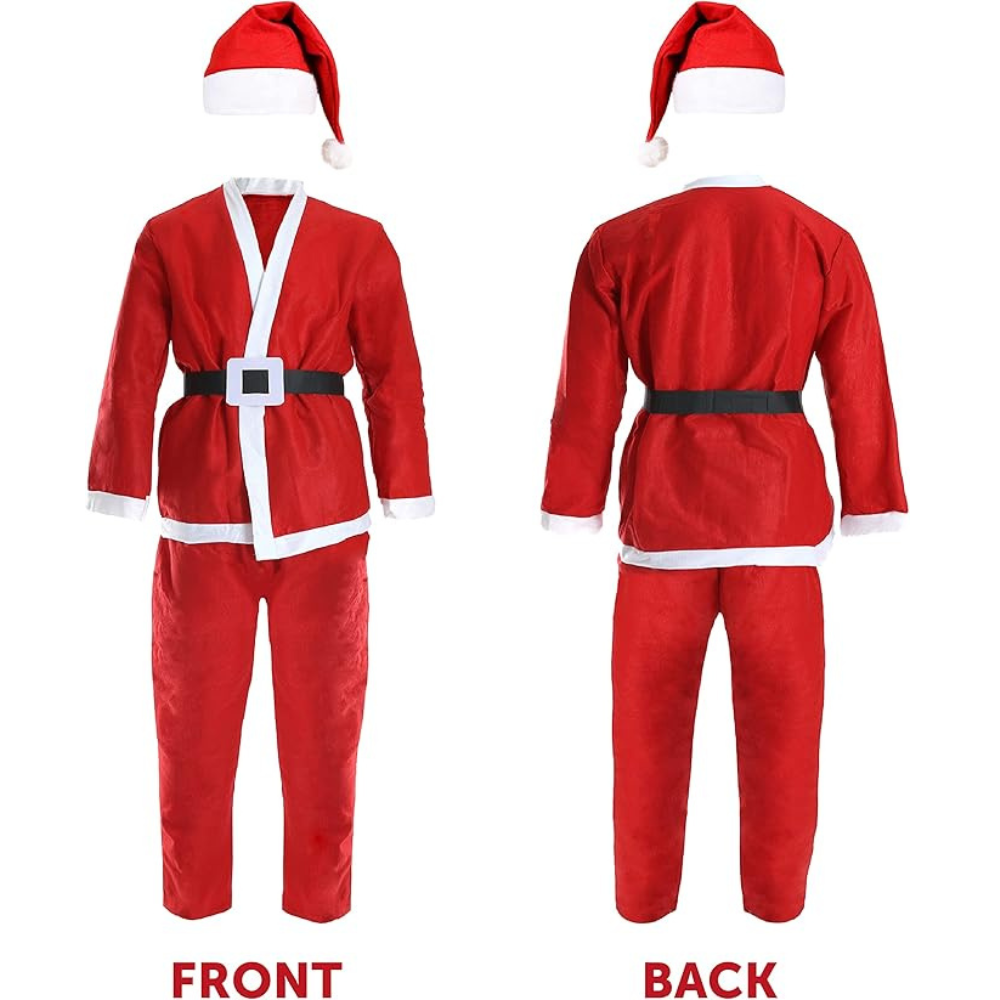 Santa Costume w/ Beard, Belt & Pouch for Christmas/ Theme Party for Adults