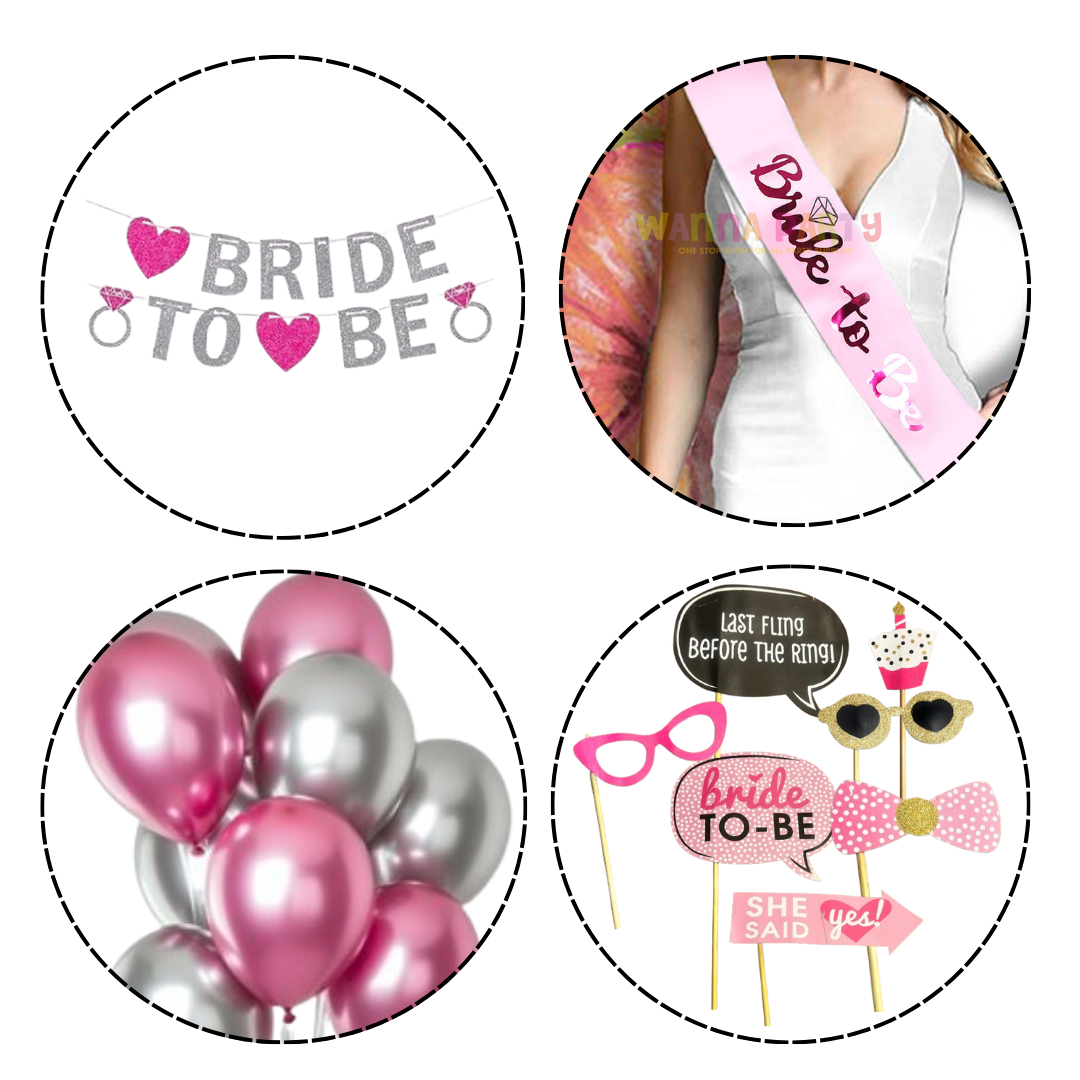 Bride To Be Metallic Pink & Silver Bachellorette Decor Set - 38PC