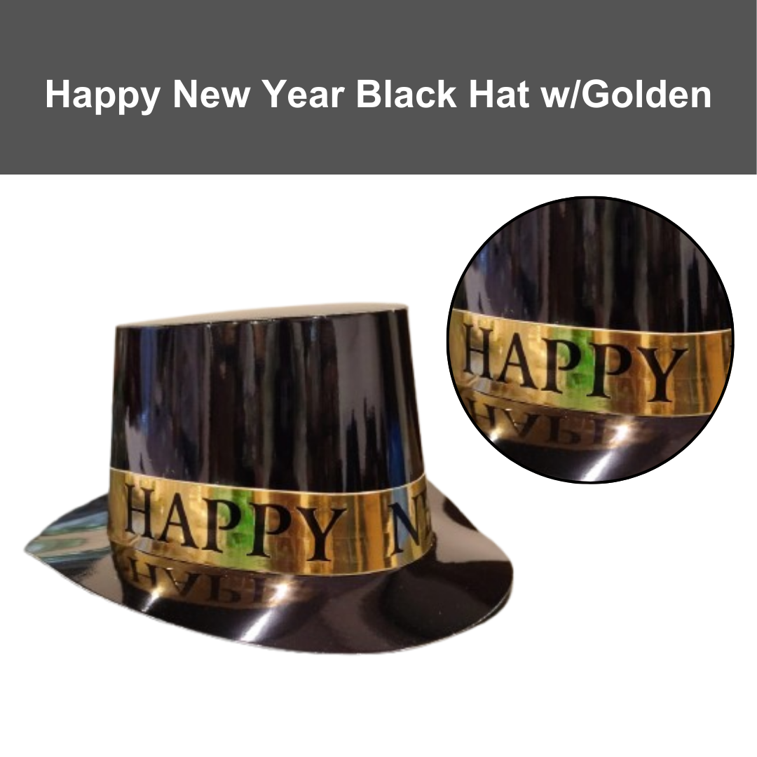 Happy New Year Black Hat w/Golden Text Print - 1PC