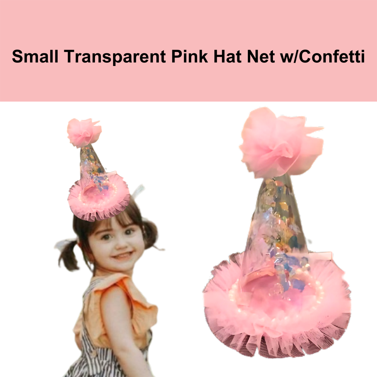 Small Transparent Pink Hat Net w/Confetti