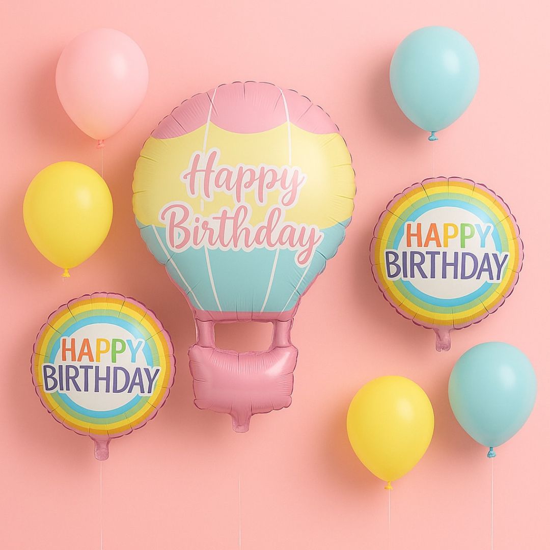 Flying High Hot Air Helium Filled Balloon Bouquet Set of 9 | Pre-Inflated & Delivered | Kids Birthday Decoration