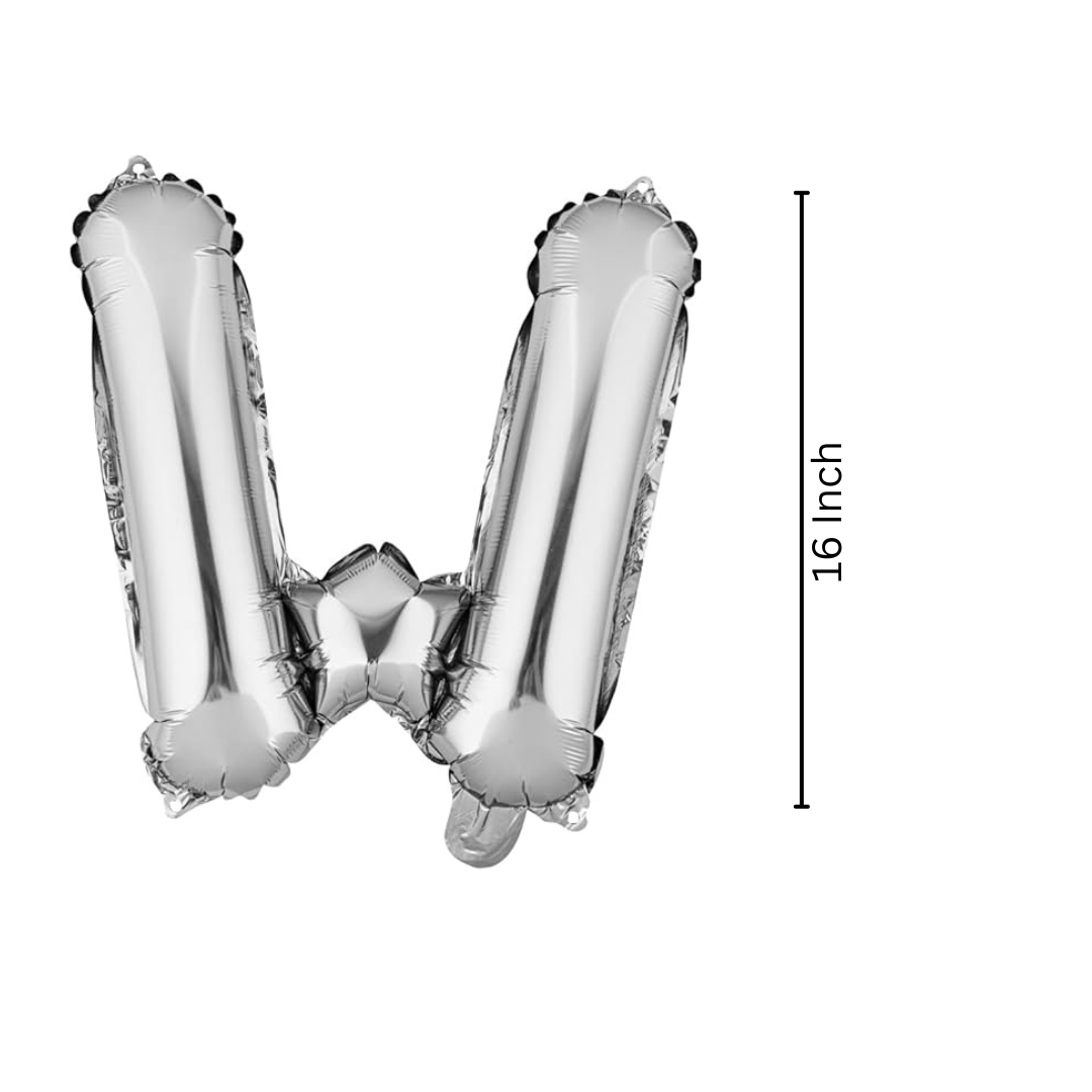 Letter W Silver Foil Balloon - Air Filled - 16 inches - 1PC