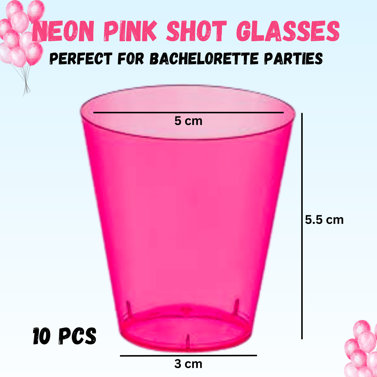 Wanna Party Pack of 10 Reusable Neon Pink Shot Glasses Perfect for Bachelorette Parties, Christmas, New Year's Eve, Bachelor Parties, Cocktail Nights or Weddings