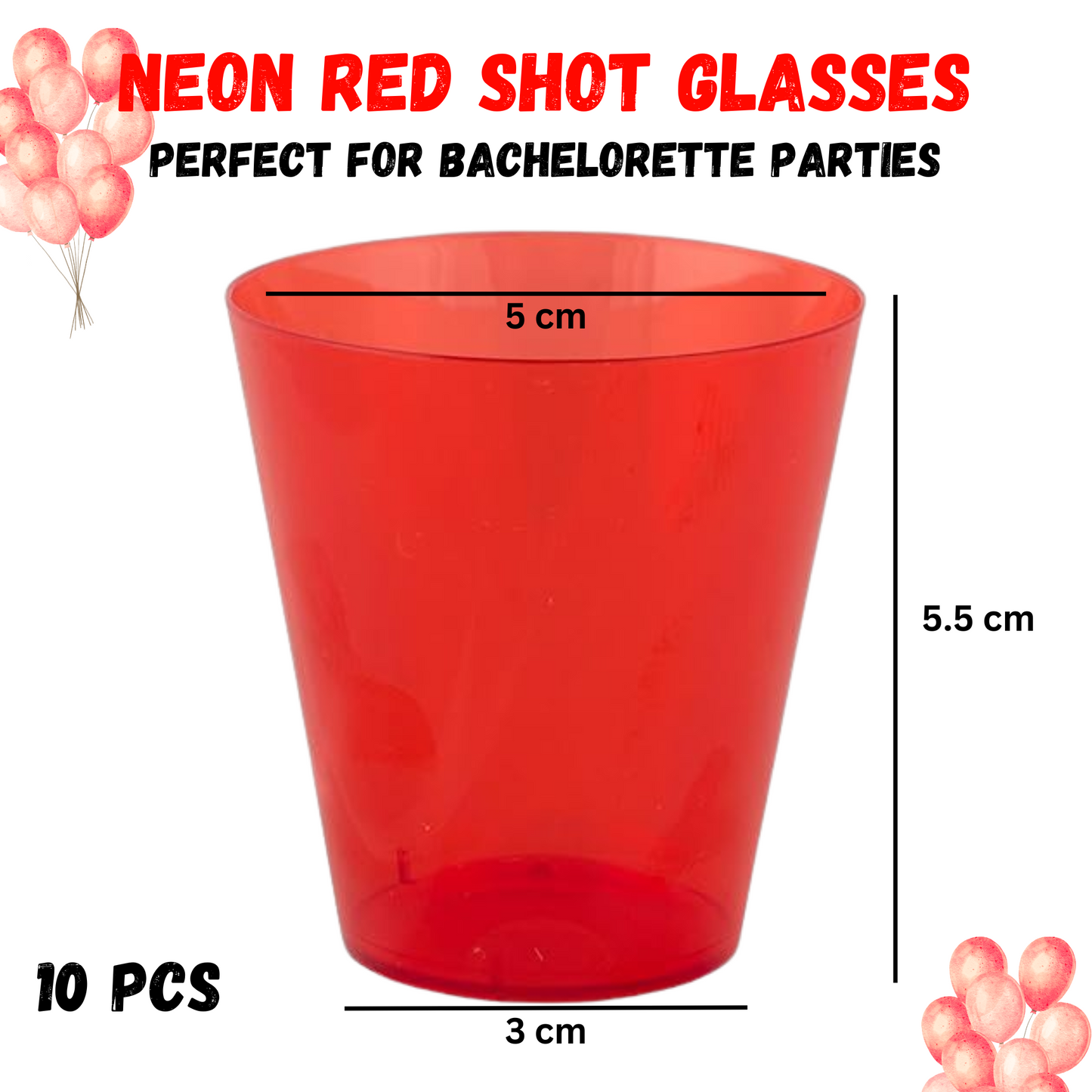 Shot Glasses Neon Red Party Combo - 10PC