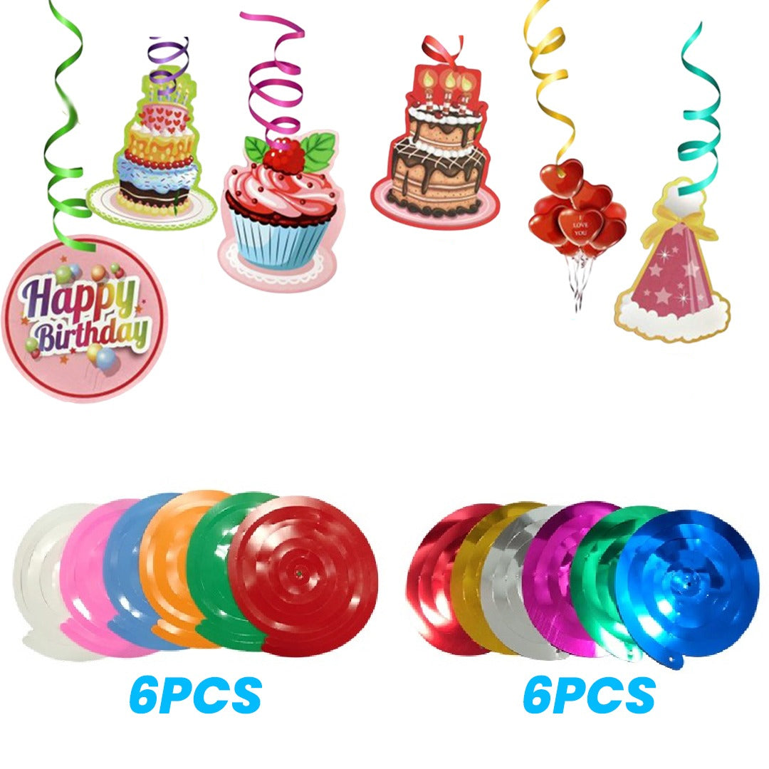 Happy Birthday Swirl Decoration - 12PC