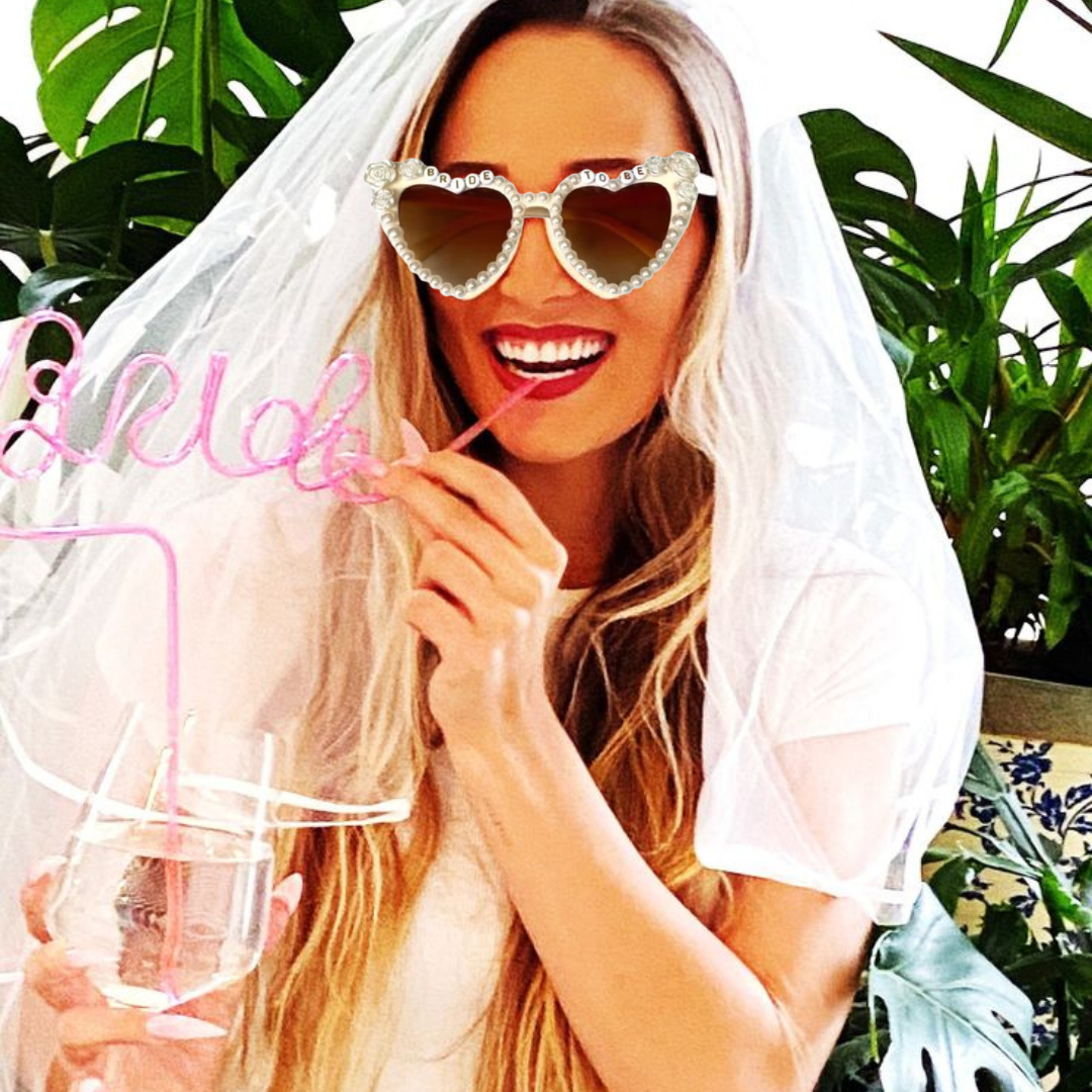 Bride Sunglasses for Bachelorette & Pink Bride Straw Combo