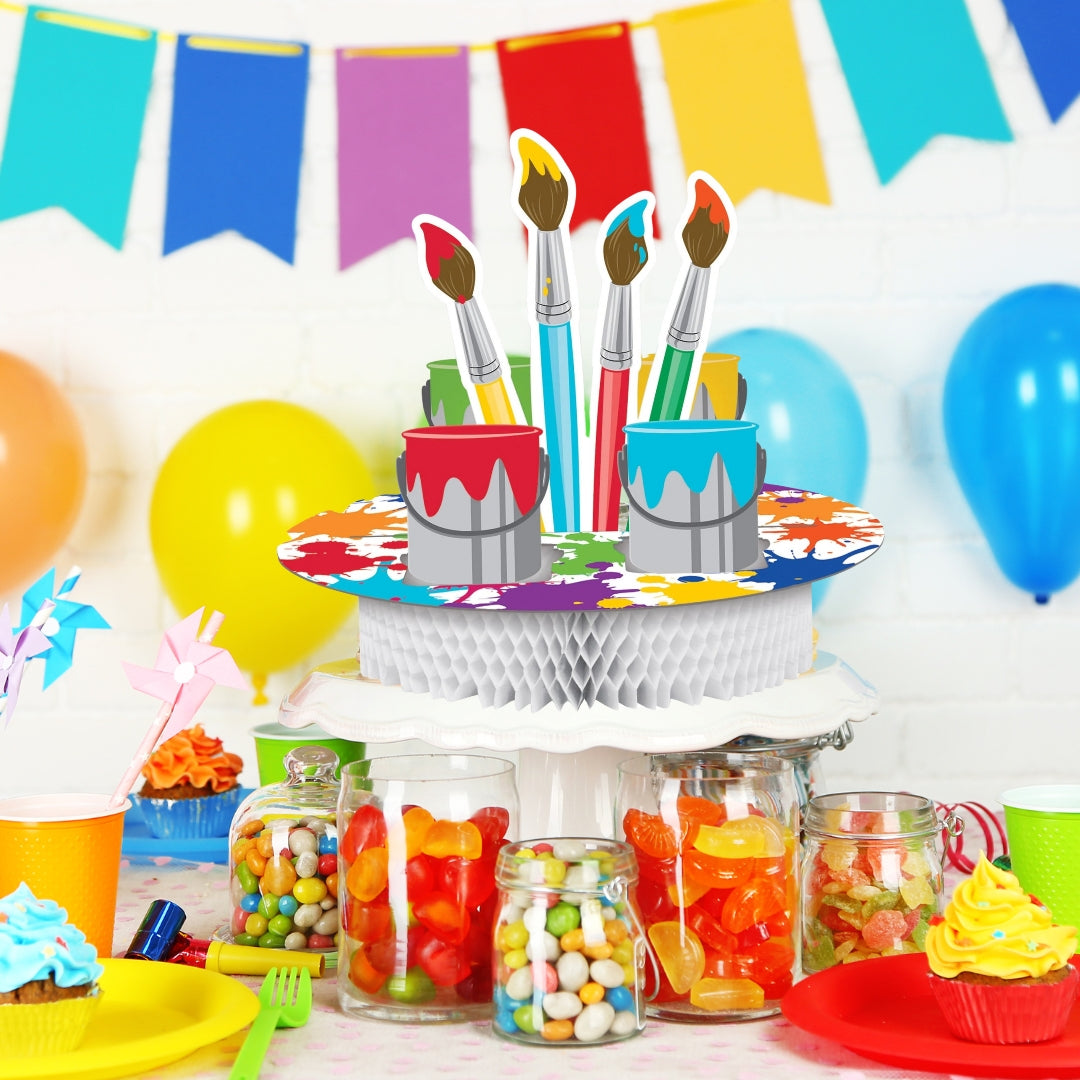 Art Theme Honeycomb Centerpriece w/ Paint Brushes - 1PC
