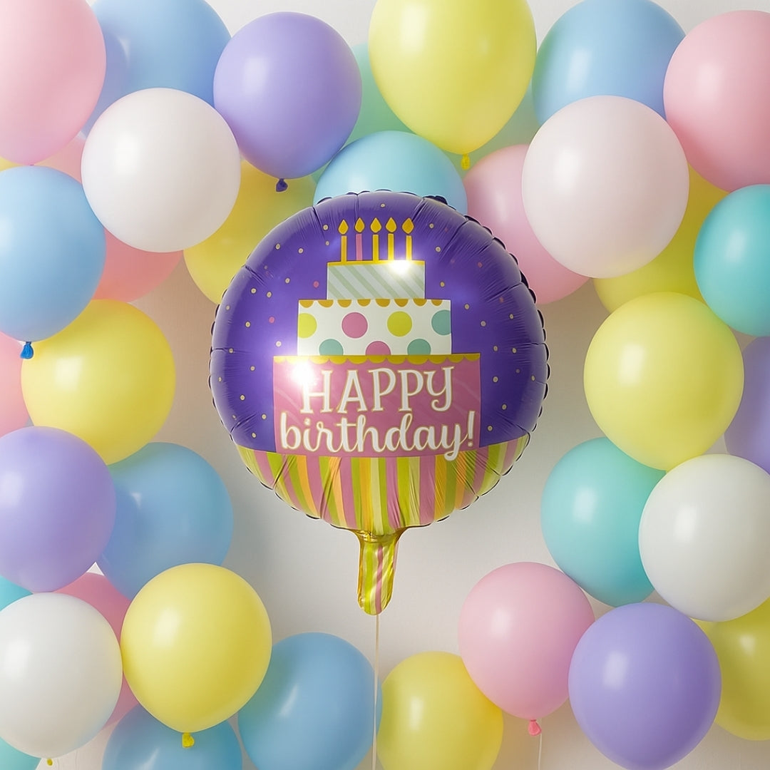Happy Birthday Foil Balloon w/ Swirl - Helium Quality - 18 inches - 1PC