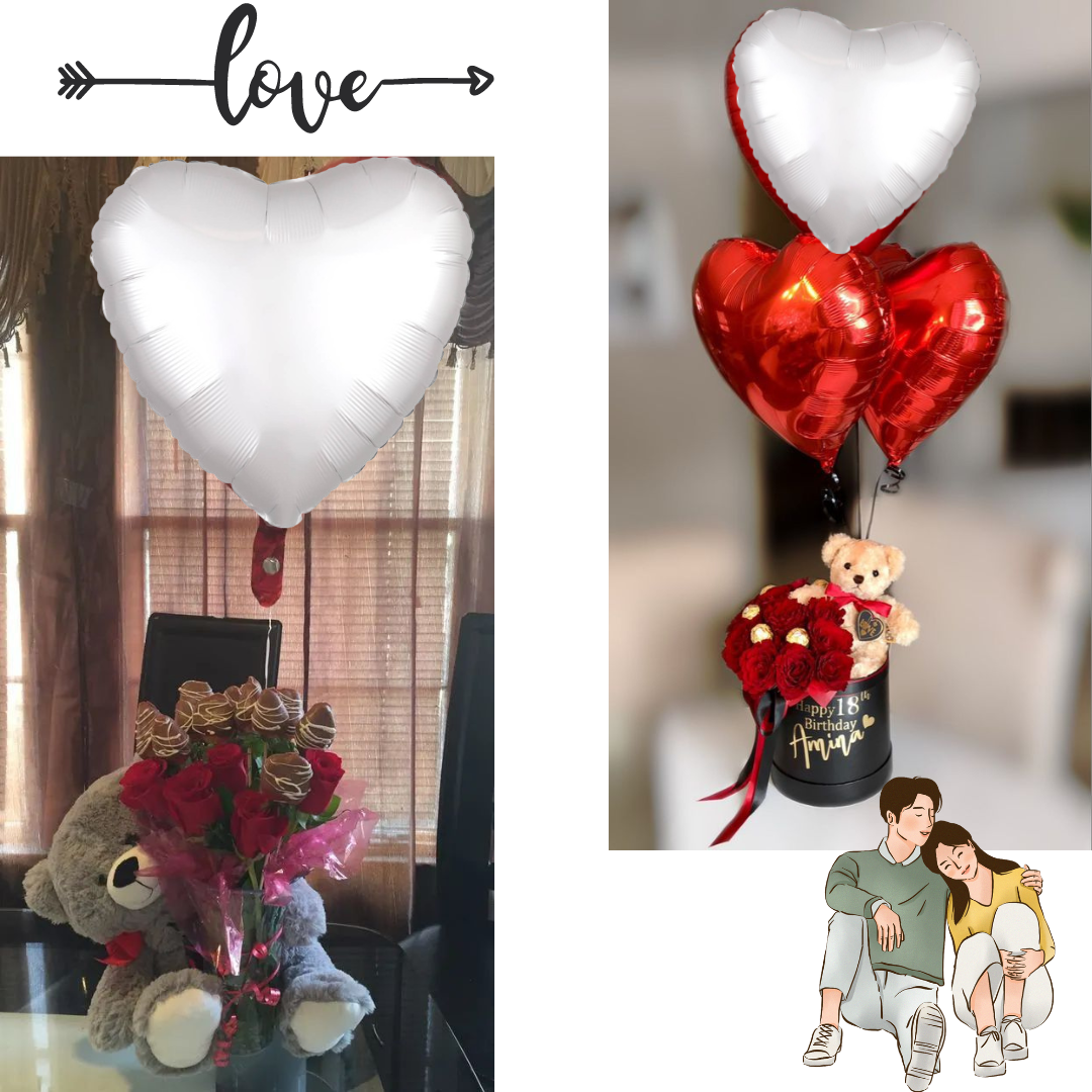 White Matte Finish Heart Shaped Balloon - Helium Quality - 18 inches - 1PC