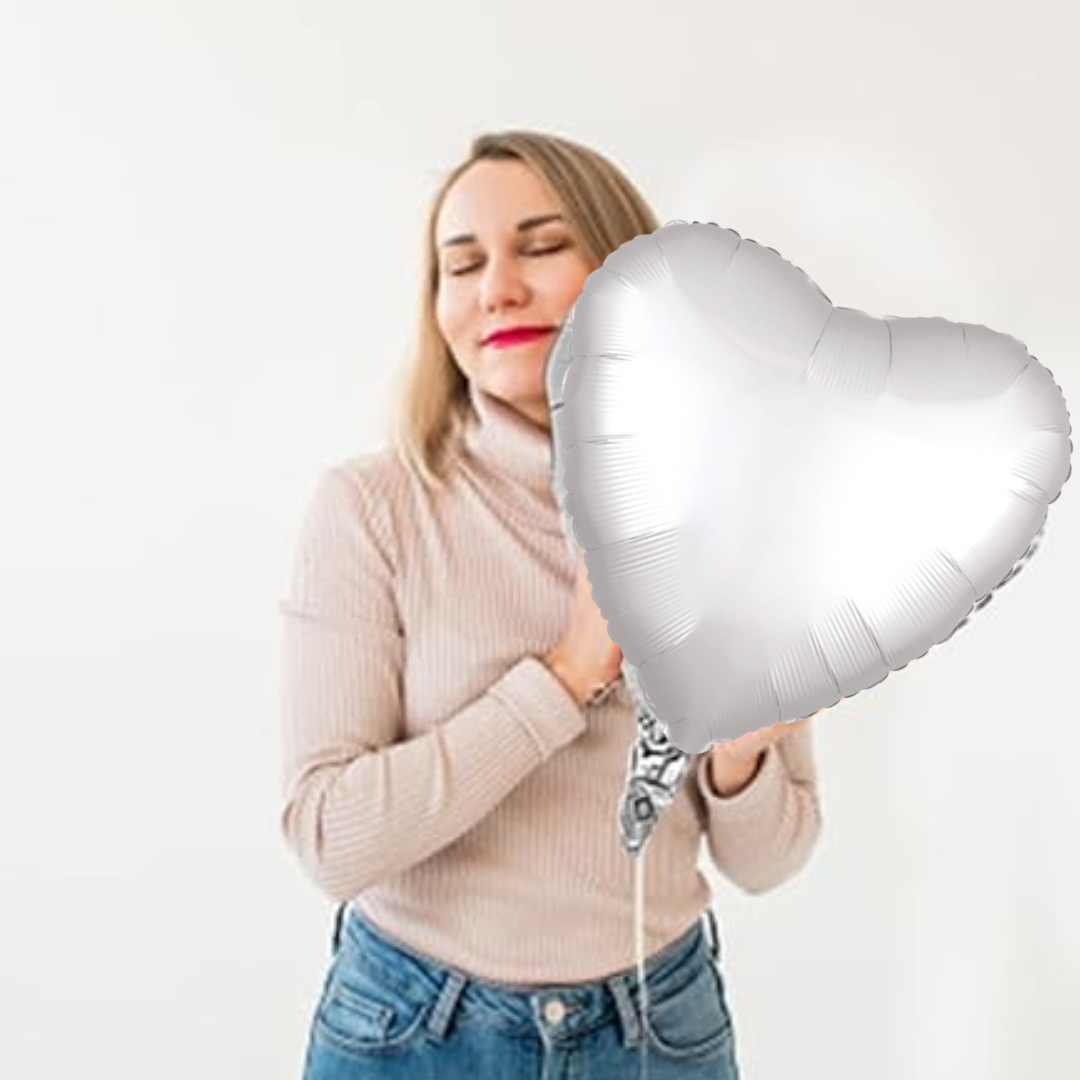 White Matte Finish Heart Shaped Balloon - Helium Quality - 18 inches - 1PC