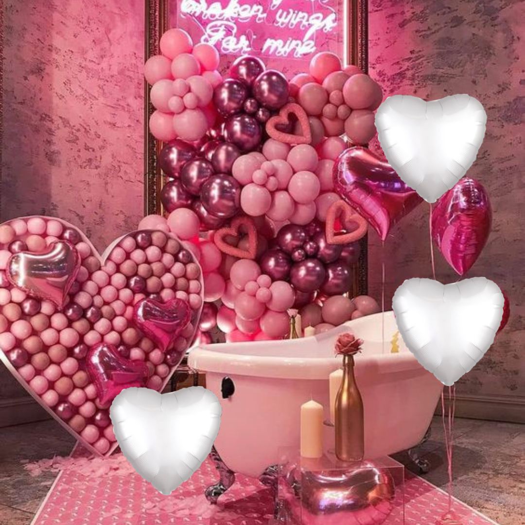 White Matte Finish Heart Shaped Balloon - Helium Quality - 18 inches - 1PC