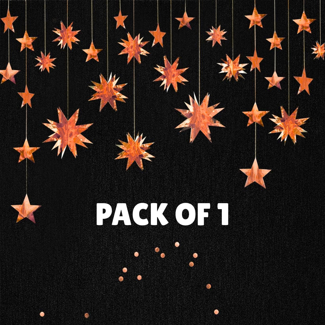 3D Rose Gold Star Shaped Hanging Decor - 8FT - 1PC