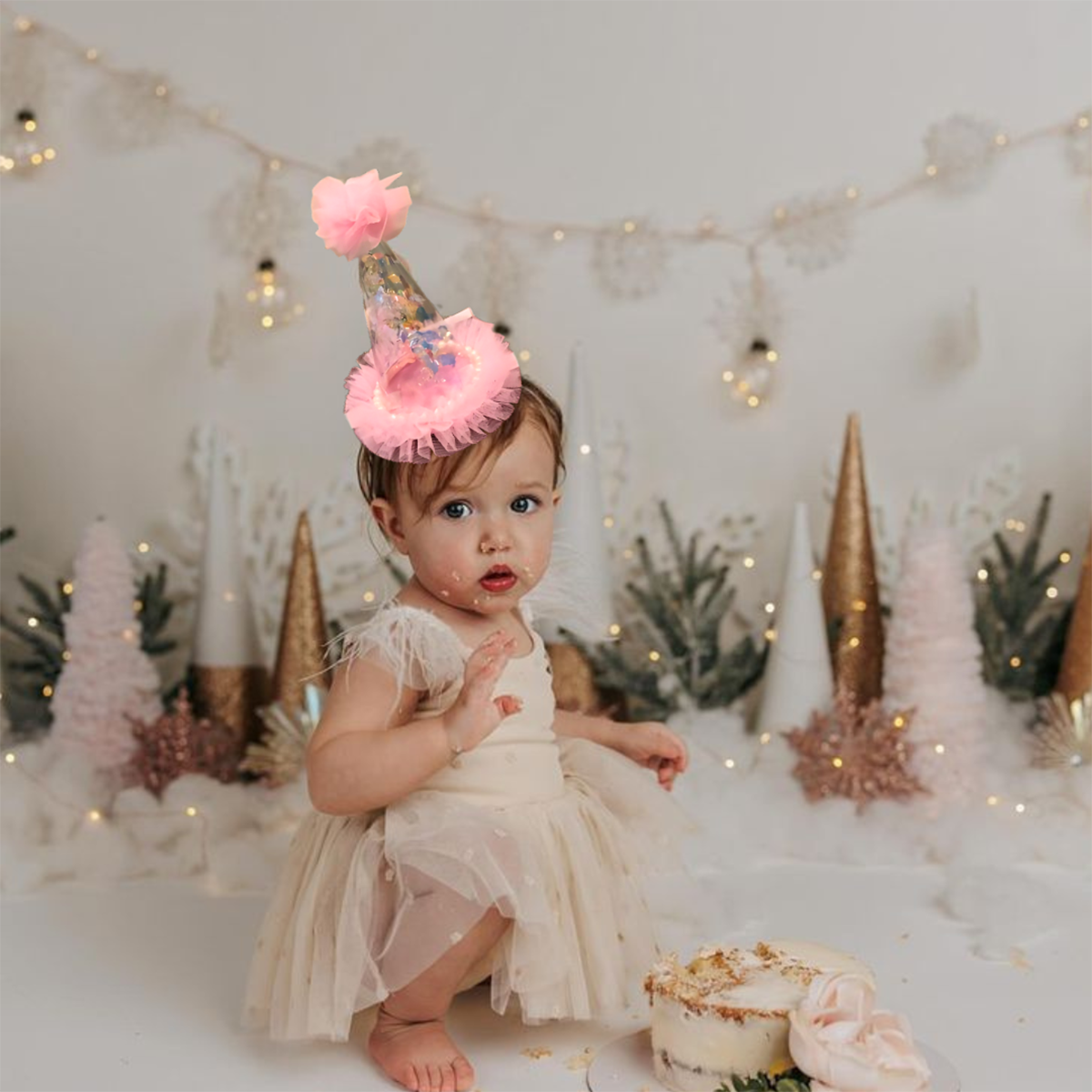 Small Transparent Pink Hat Net w/Confetti