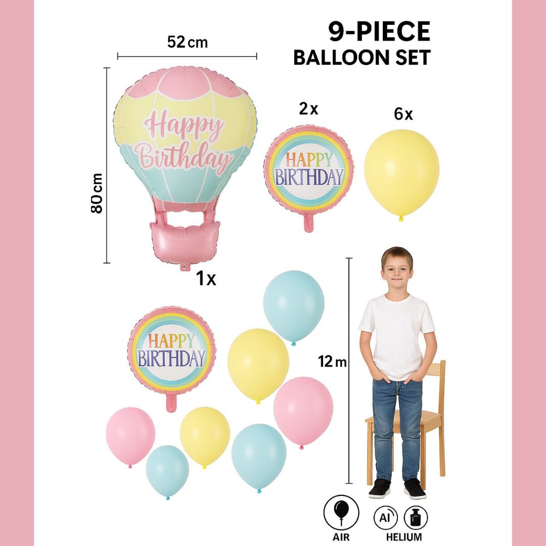 Hot Air Birthday Balloon Combo Set - 9PC