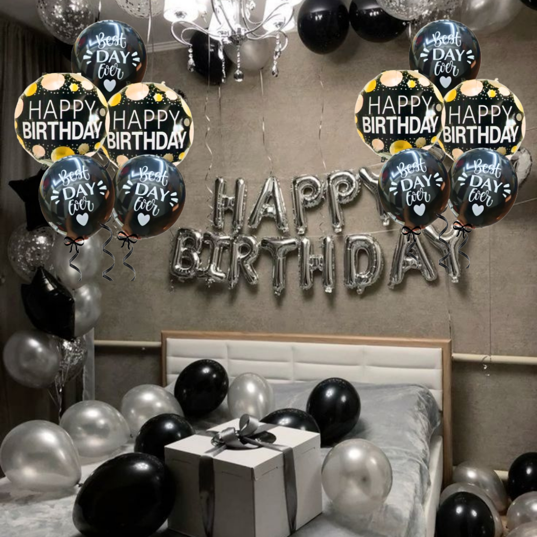 Best Day Ever Happy Birthday Black & White Balloon Set - 5PC