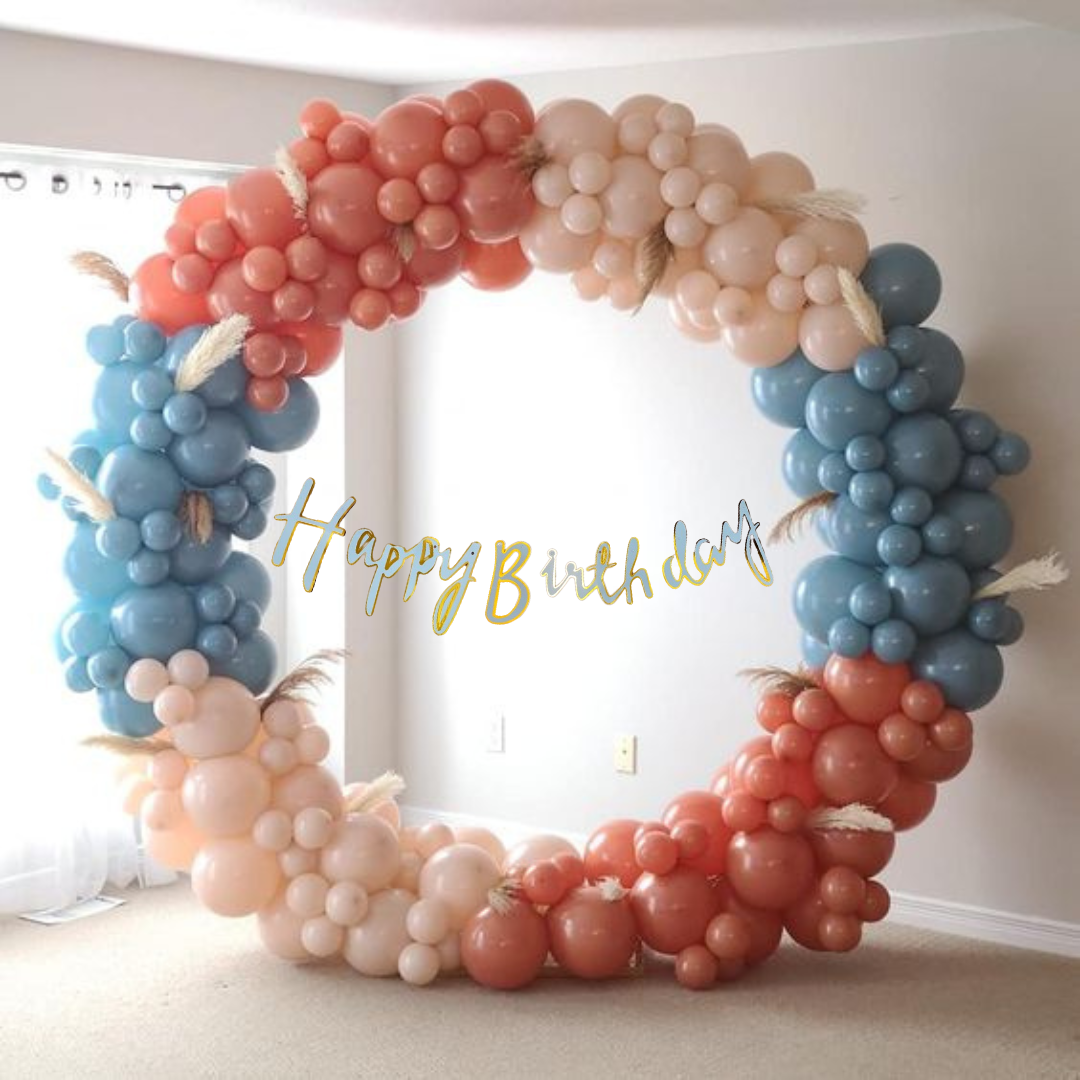 Happy Birthday Cursive Banner Blue & Gold -6 FT
