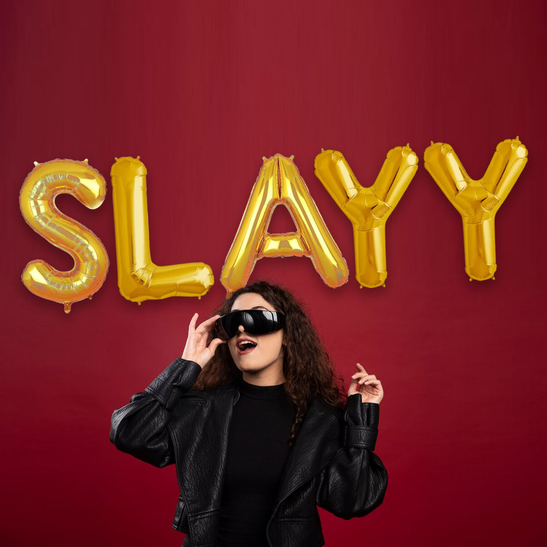 SLAYY Golden Foil Balloon Set - Helium or Air Filled - 40 inches - 5PC