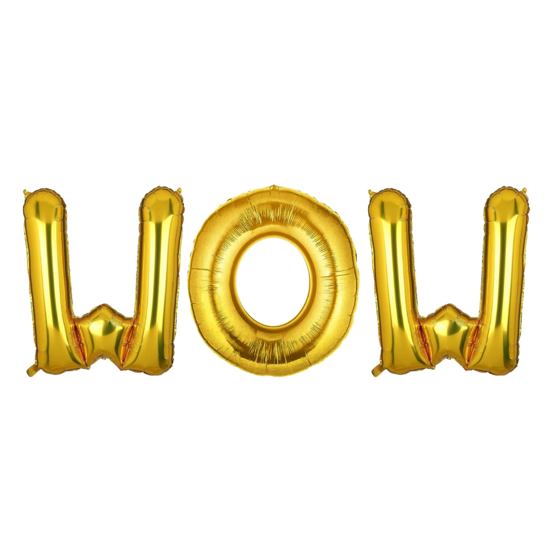 WOW Golden Foil Balloon Set - Helium or Air Filled - 40 inches - 3PC