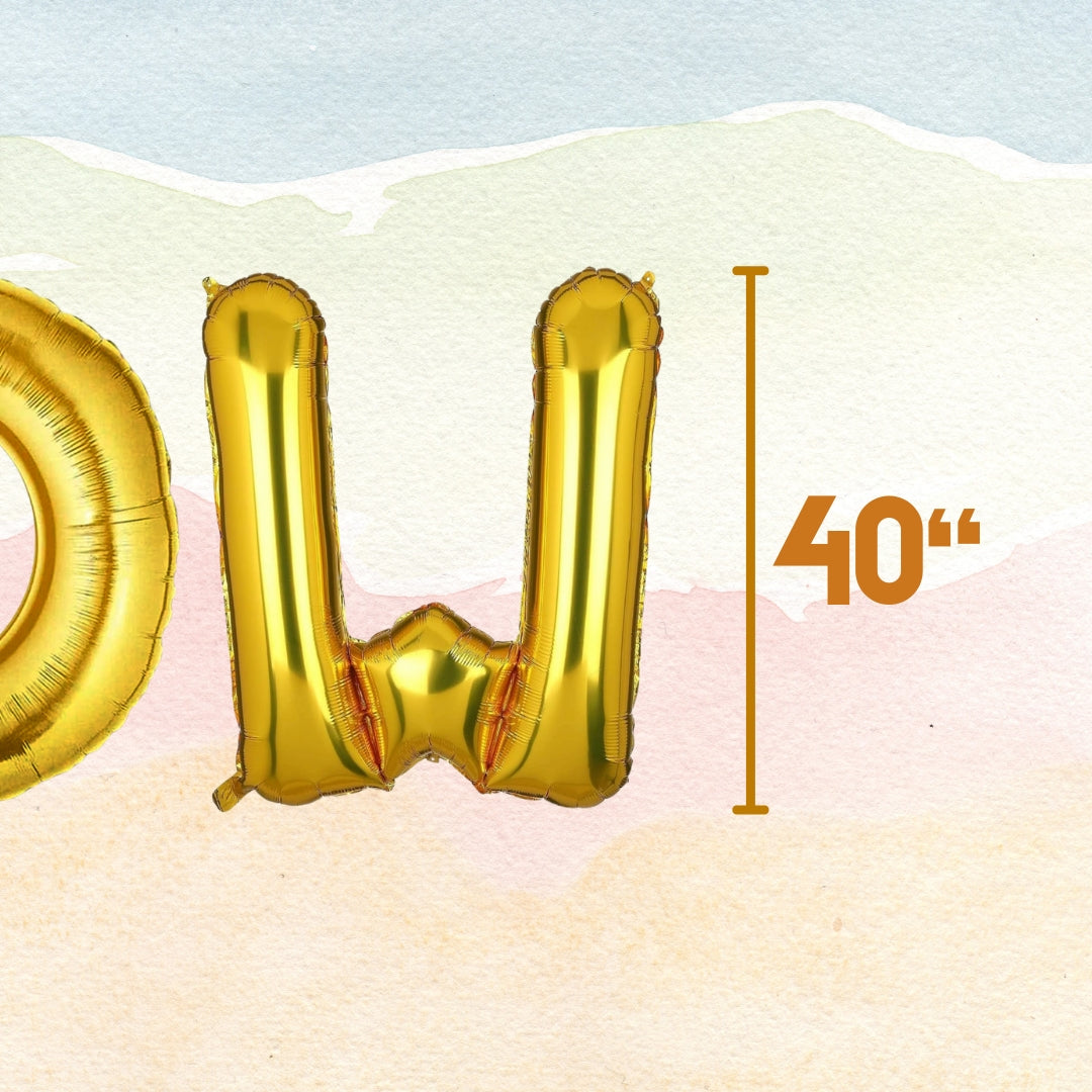 WOW Golden Foil Balloon Set - Helium or Air Filled - 40 inches - 3PC
