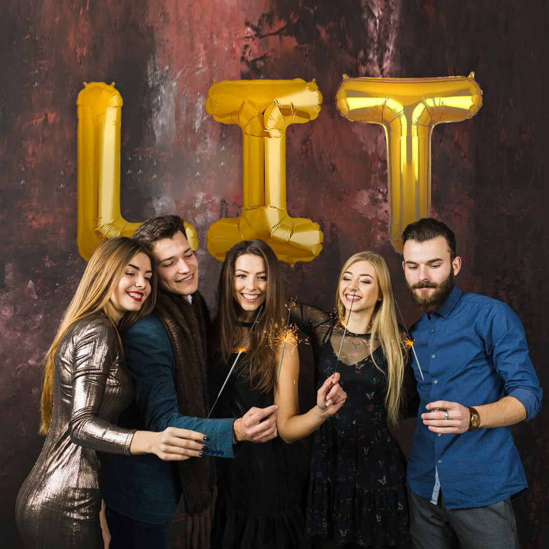 LIT Golden Foil Balloon Set - Helium or Air Filled - 40 inches - 3PC