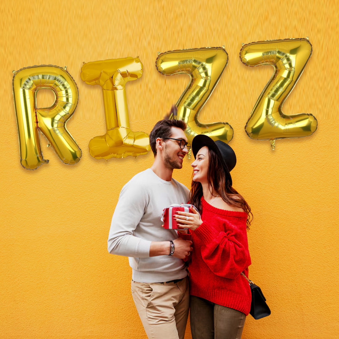 RIZZ Golden Foil Balloon Set - Helium or Air Filled - 40 inches - 4PC