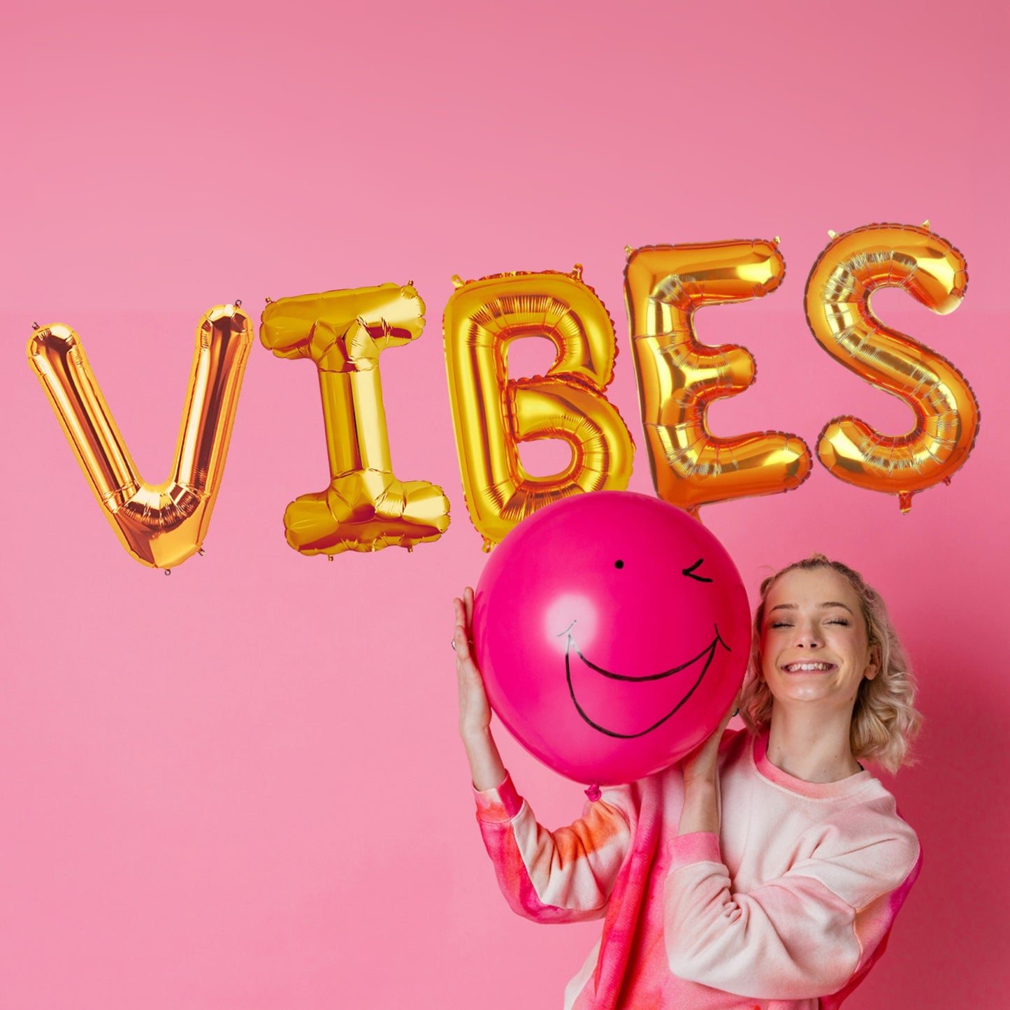 VIBES Golden Foil Balloon Set - Helium or Air Filled - 40 inches - 5PC