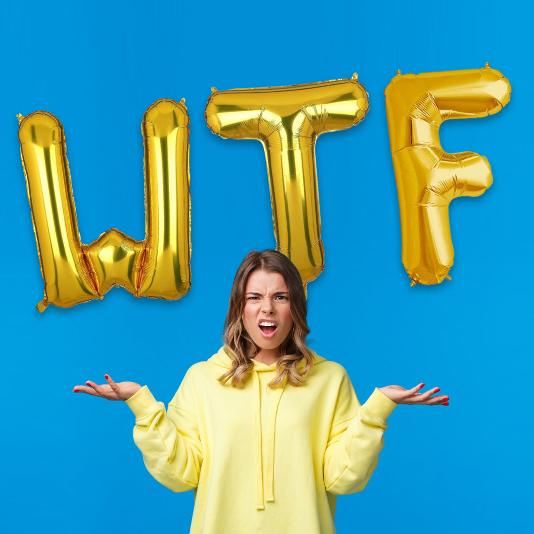 WTF Golden Foil Balloon Set - Helium or Air Filled - 40 inches - 3PC