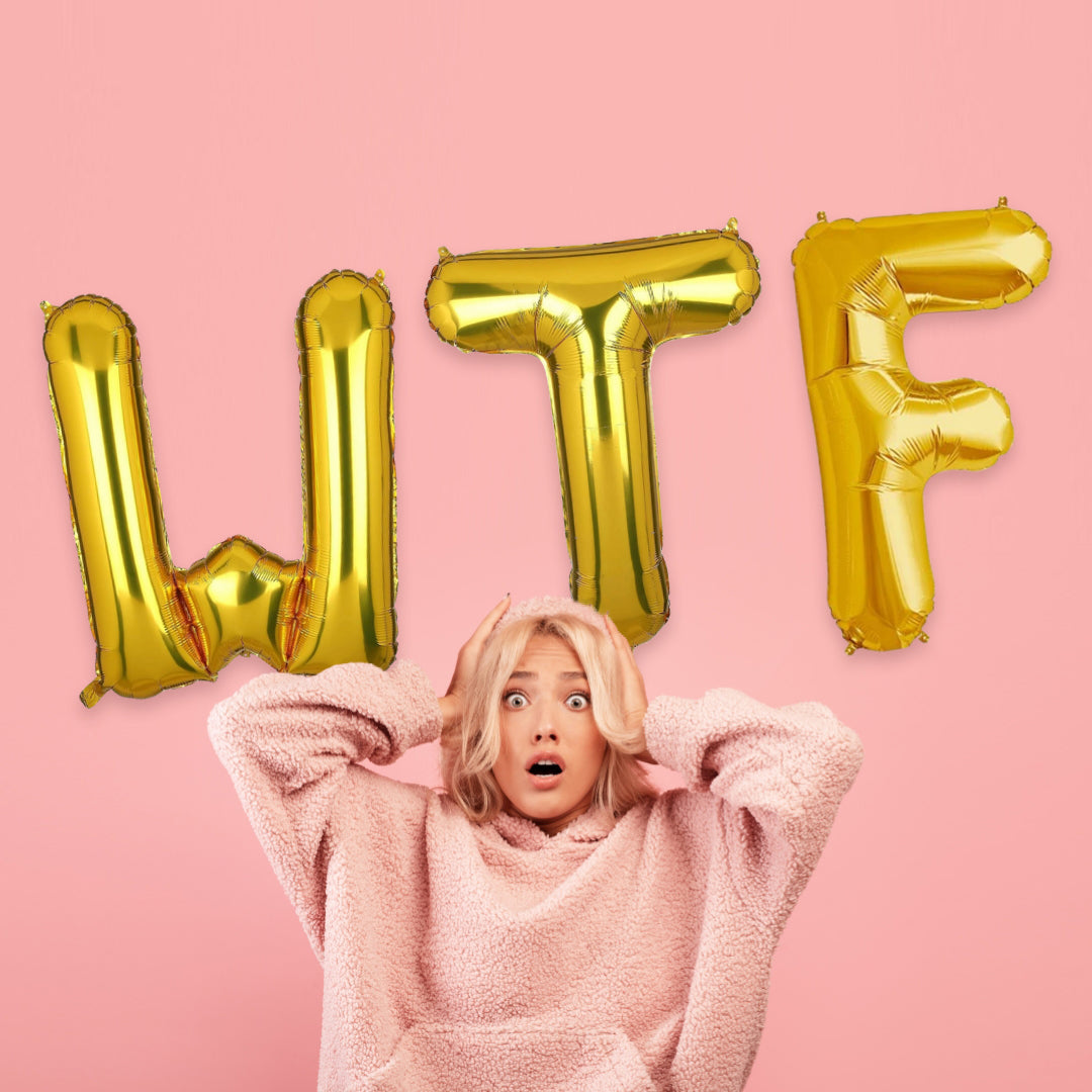 WTF Golden Foil Balloon Set - Helium or Air Filled - 40 inches - 3PC