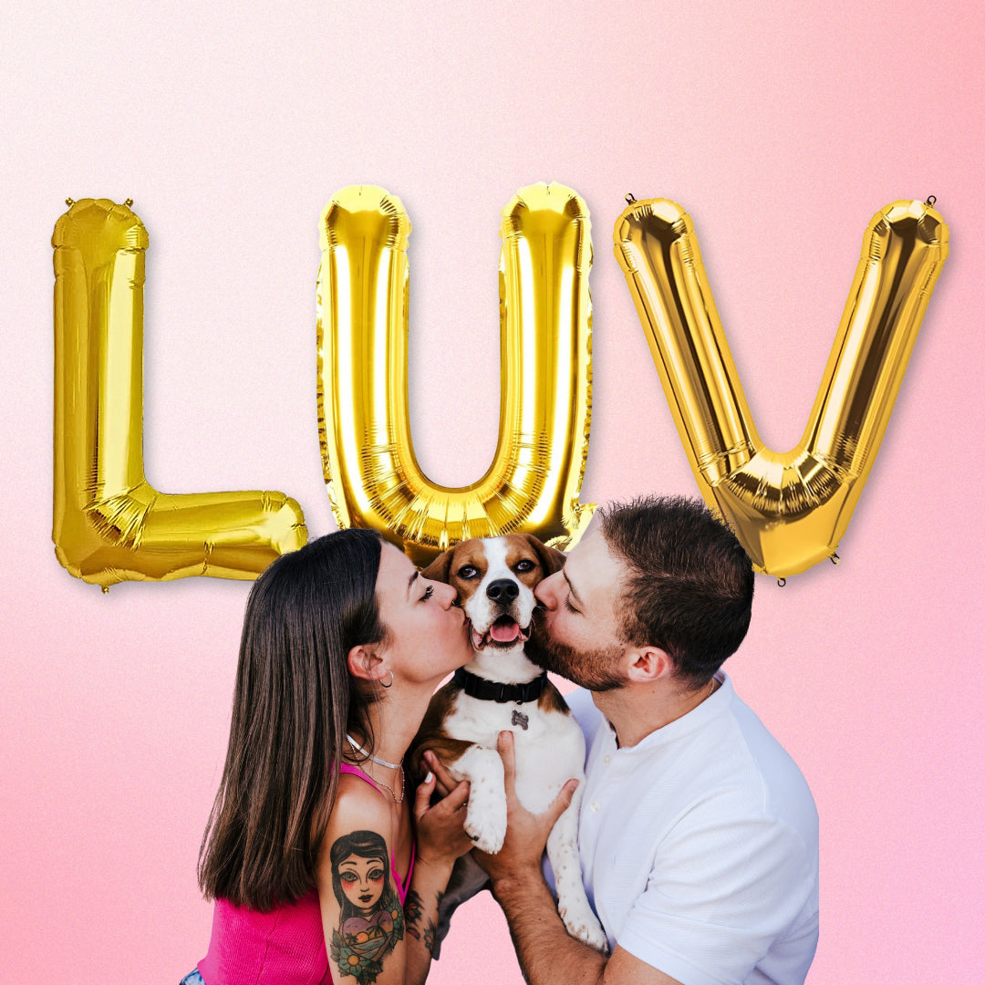 LUV Golden Foil Balloon Set - Helium or Air Filled - 40 inches - 3PC