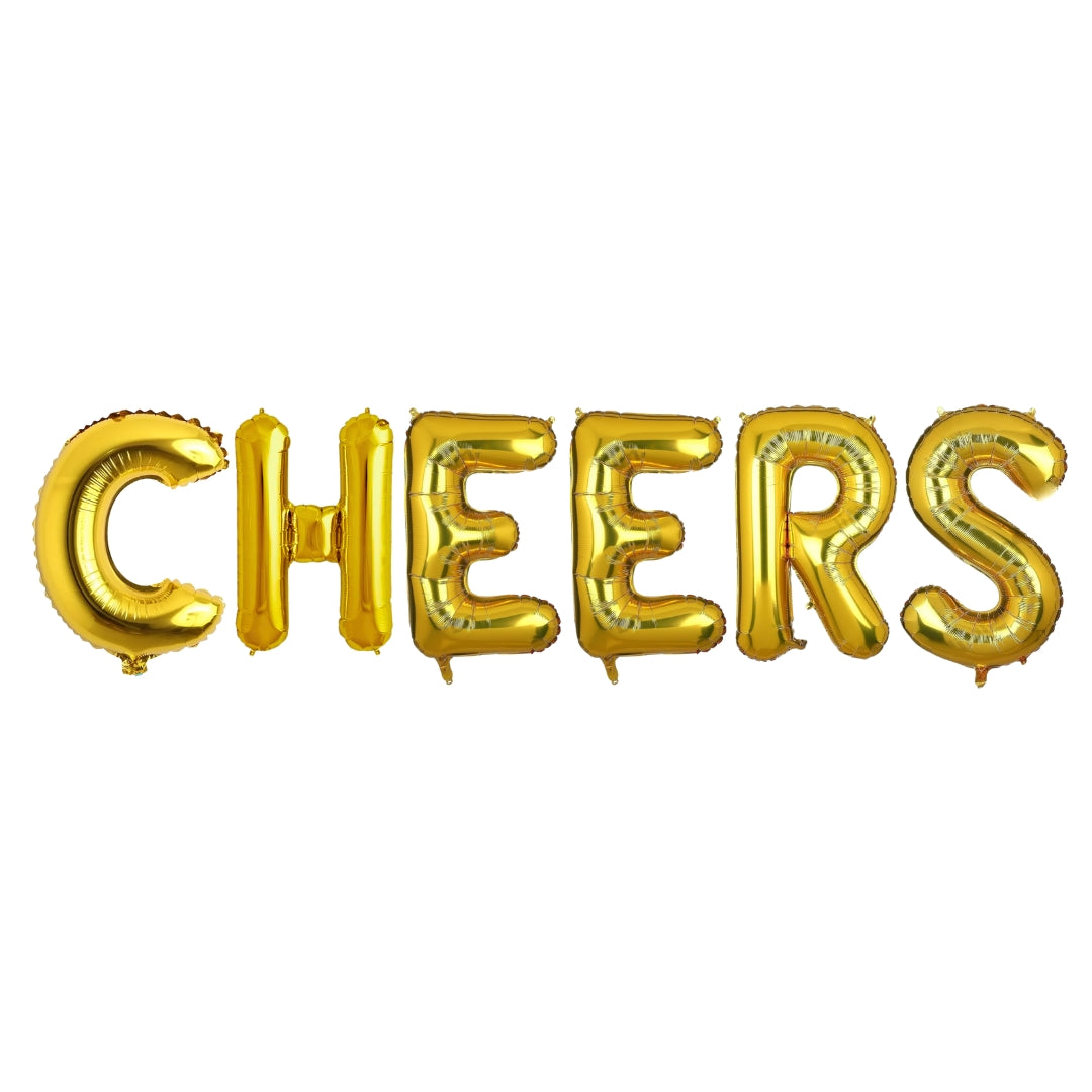 CHEERS Golden Foil Balloon Set - Helium or Air Filled - 40 inches - 6PC