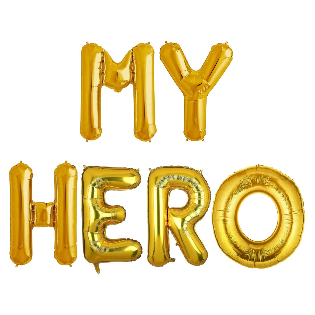 MY HERO Golden Foil Balloon Set - Helium or Air Filled - 40 inches - 6PC