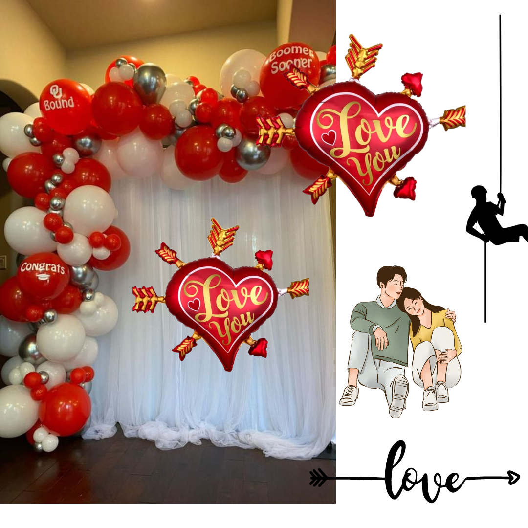 Heart Infused with Arrows All Over Love You Foil Balloon - 34 inches - 1PC